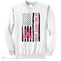 No One Fights Alone Breast Cancer Usa Ribbon Sweatshirt thumb 0