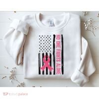 No One Fights Alone Breast Cancer Usa Ribbon Sweatshirt thumb 2