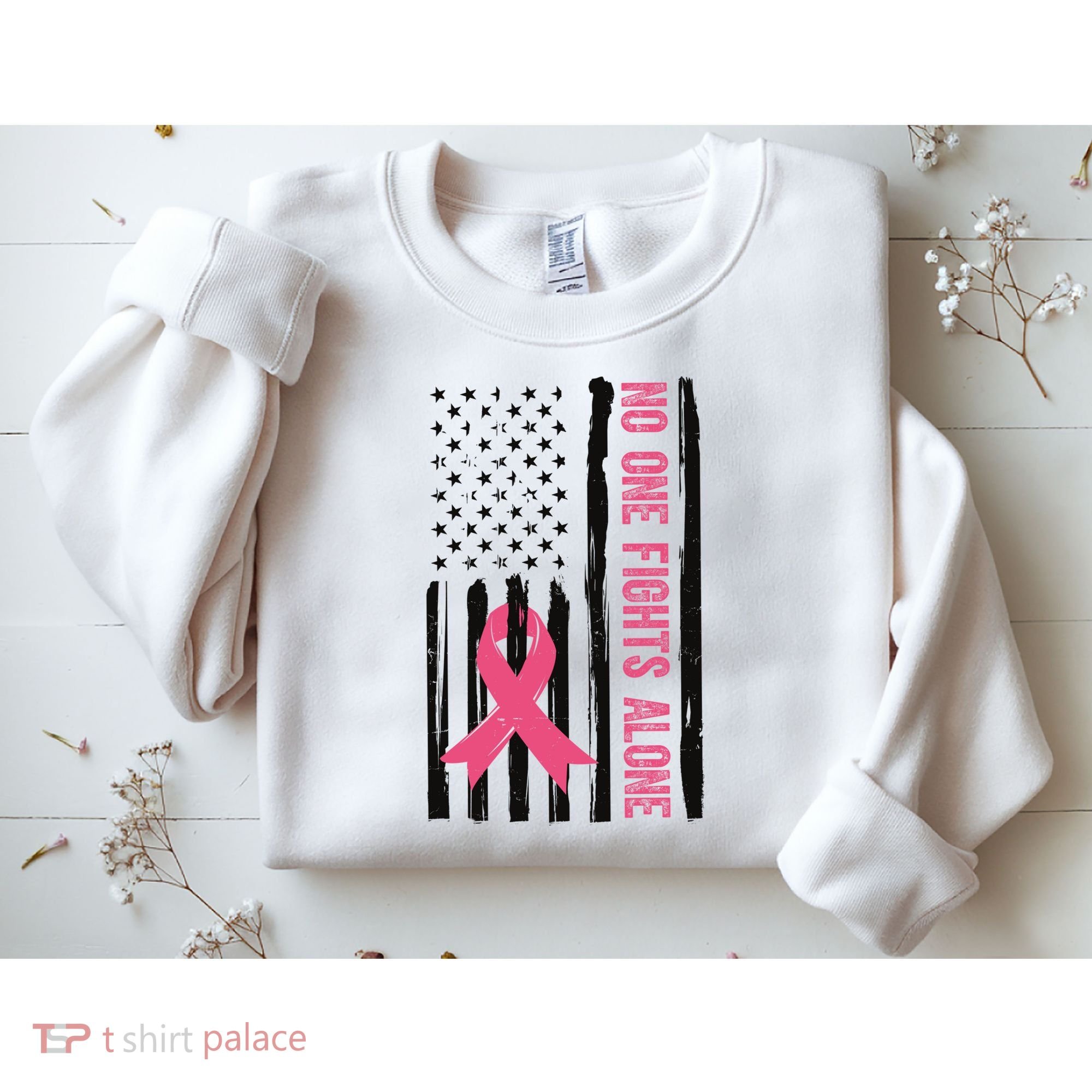 No One Fights Alone Breast Cancer Usa Ribbon Sweatshirt