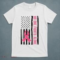 No One Fights Alone Breast Cancer Usa Ribbon T-Shirt thumb 5