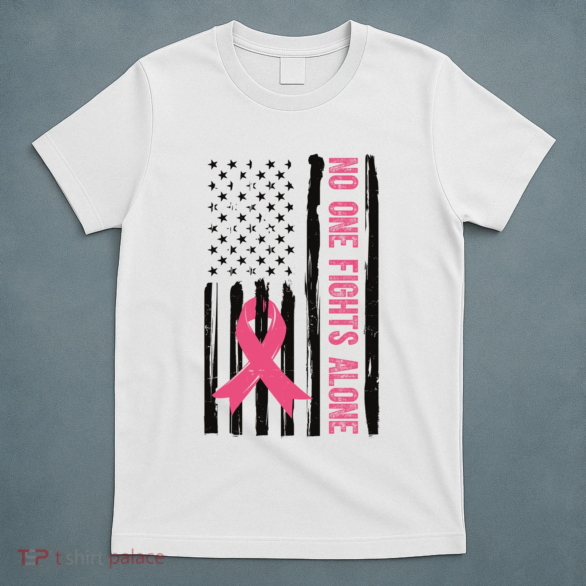 No One Fights Alone Breast Cancer Usa Ribbon T-Shirt