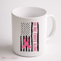 No One Fights Alone Breast Cancer Usa Ribbon Coffee Mug thumb 1
