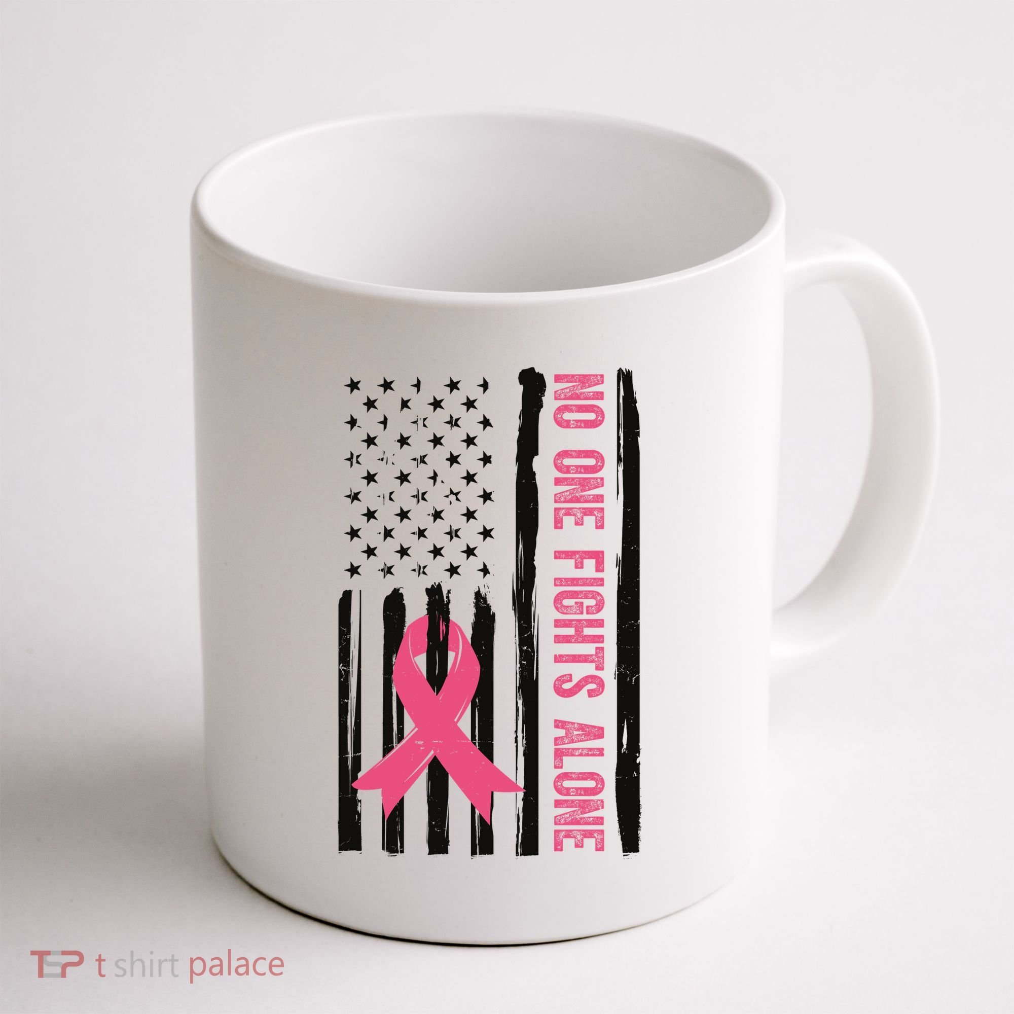 No One Fights Alone Breast Cancer Usa Ribbon Coffee Mug