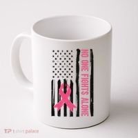 No One Fights Alone Breast Cancer Usa Ribbon Coffee Mug thumb 0