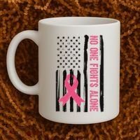 No One Fights Alone Breast Cancer Usa Ribbon Coffee Mug thumb 2