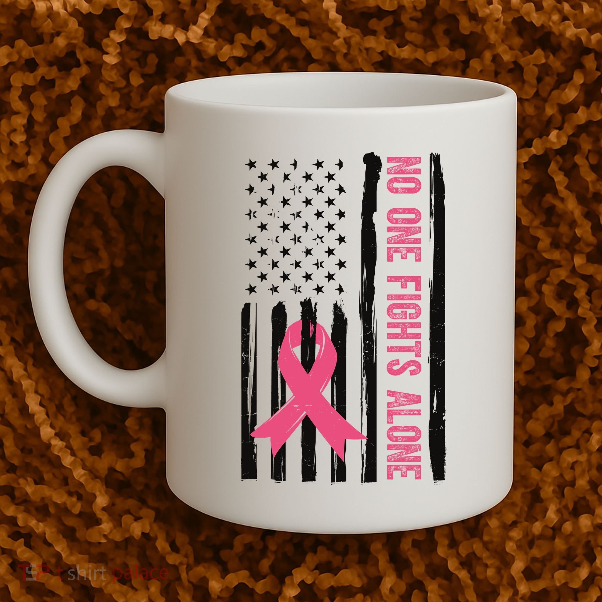 No One Fights Alone Breast Cancer Usa Ribbon Coffee Mug