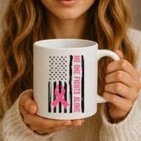 No One Fights Alone Breast Cancer Usa Ribbon Coffee Mug thumb 3