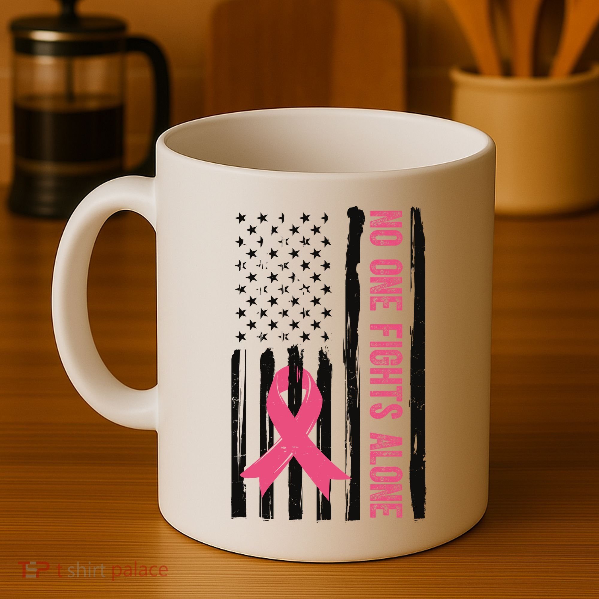 No One Fights Alone Breast Cancer Usa Ribbon Coffee Mug