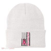 No One Fights Alone Breast Cancer Usa Ribbon Beanie thumb 0