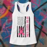 No One Fights Alone Breast Cancer Usa Ribbon Women's Tank Top thumb 3
