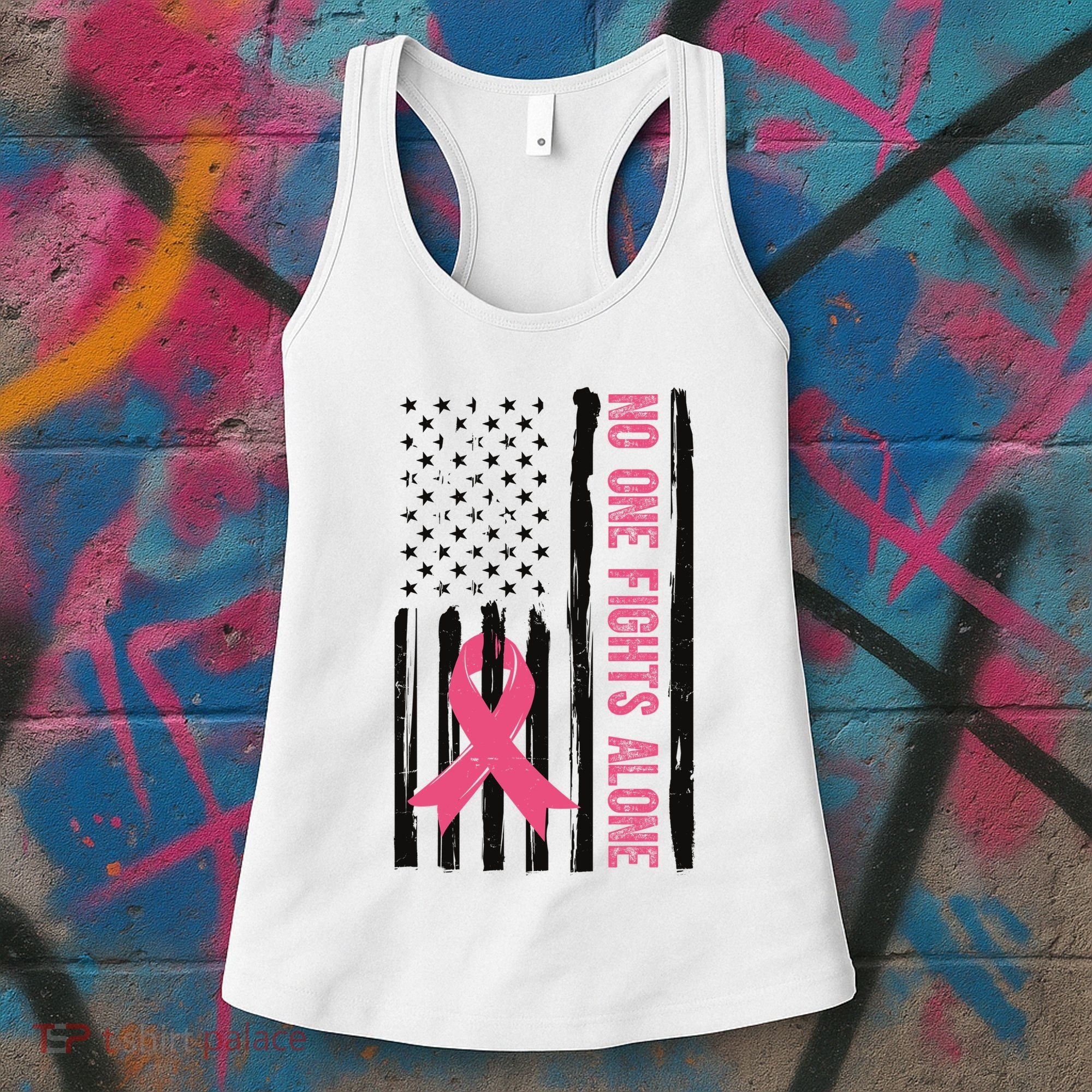 No One Fights Alone Breast Cancer Usa Ribbon Women's Tank Top