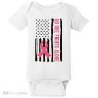 No One Fights Alone Breast Cancer Usa Ribbon Baby Bodysuit thumb 0