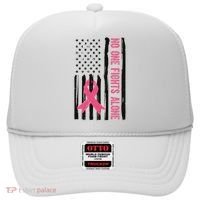 No One Fights Alone Breast Cancer Usa Ribbon Hat thumb 0