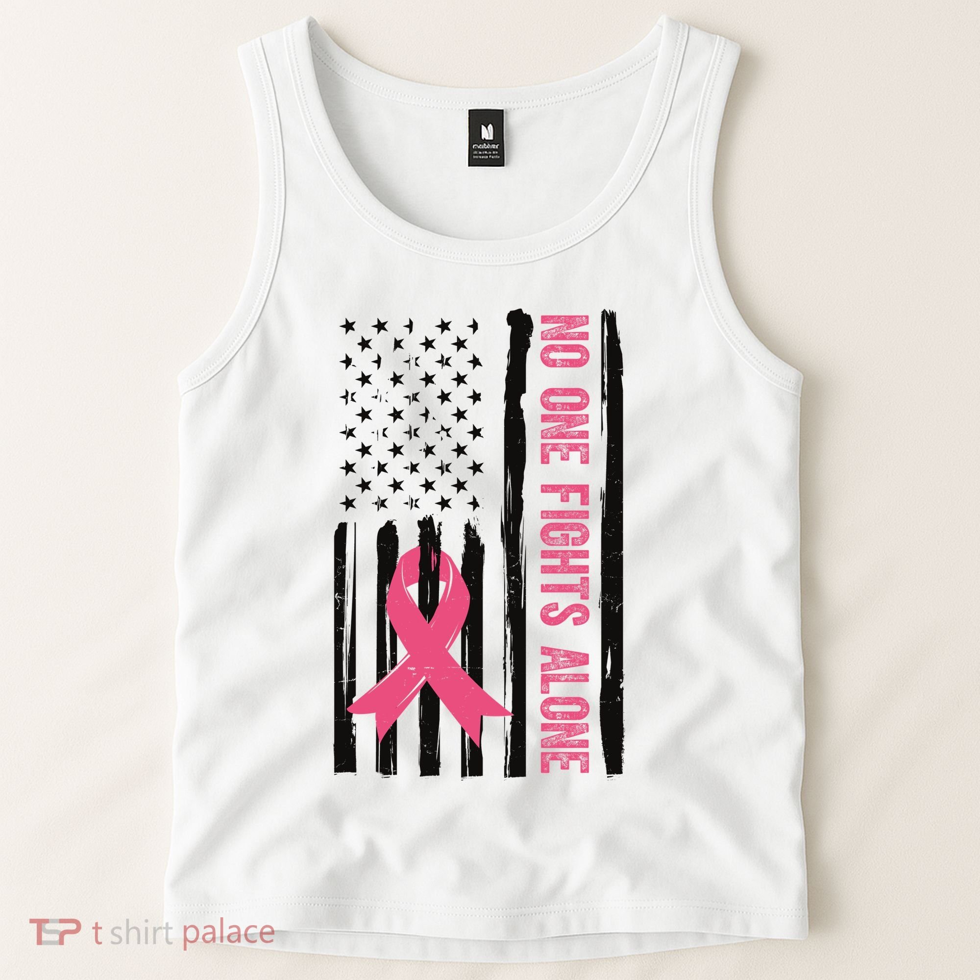 No One Fights Alone Breast Cancer Usa Ribbon Tank Top