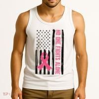 No One Fights Alone Breast Cancer Usa Ribbon Tank Top thumb 3