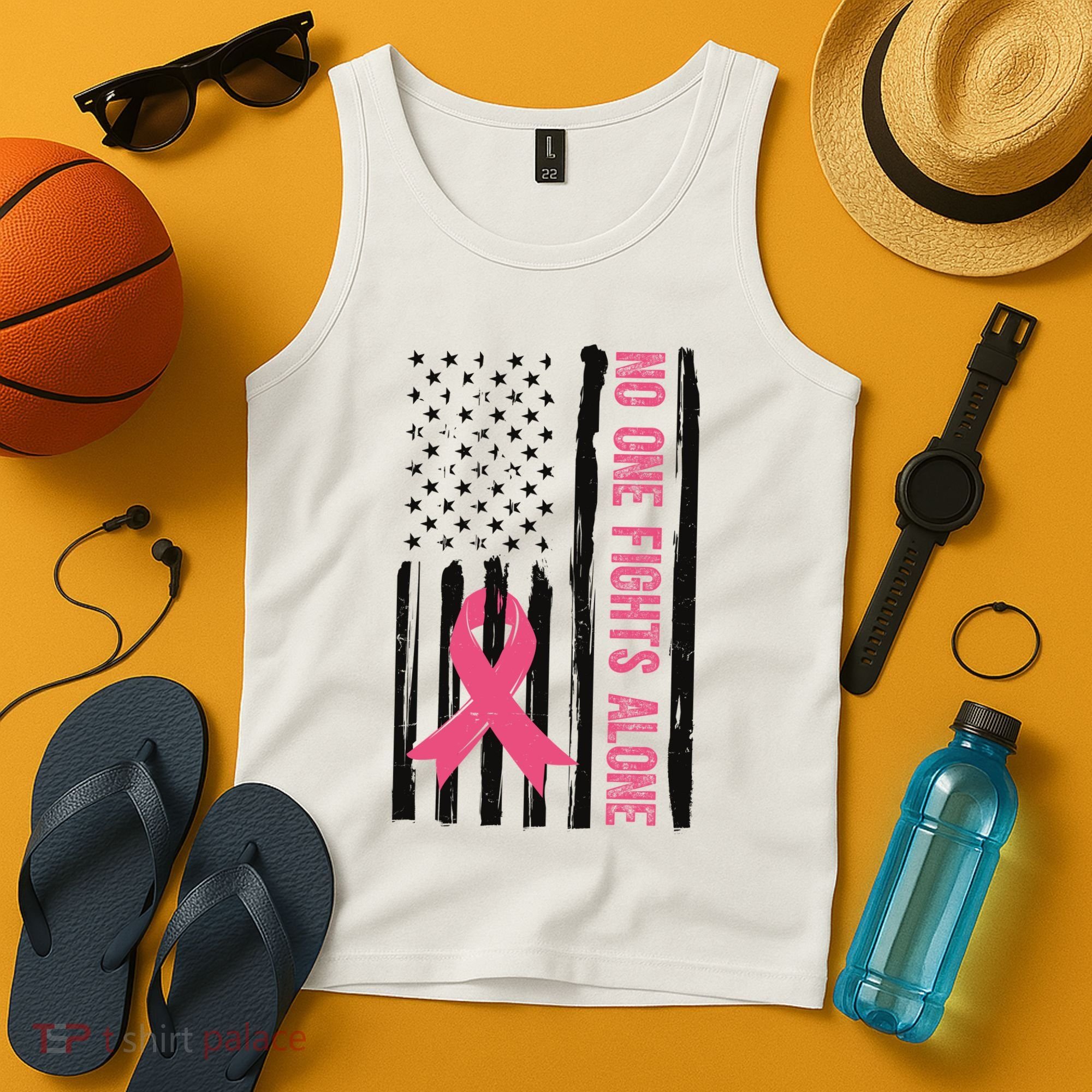 No One Fights Alone Breast Cancer Usa Ribbon Tank Top