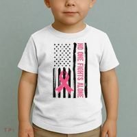 No One Fights Alone Breast Cancer Usa Ribbon Toddler T-Shirt thumb 2