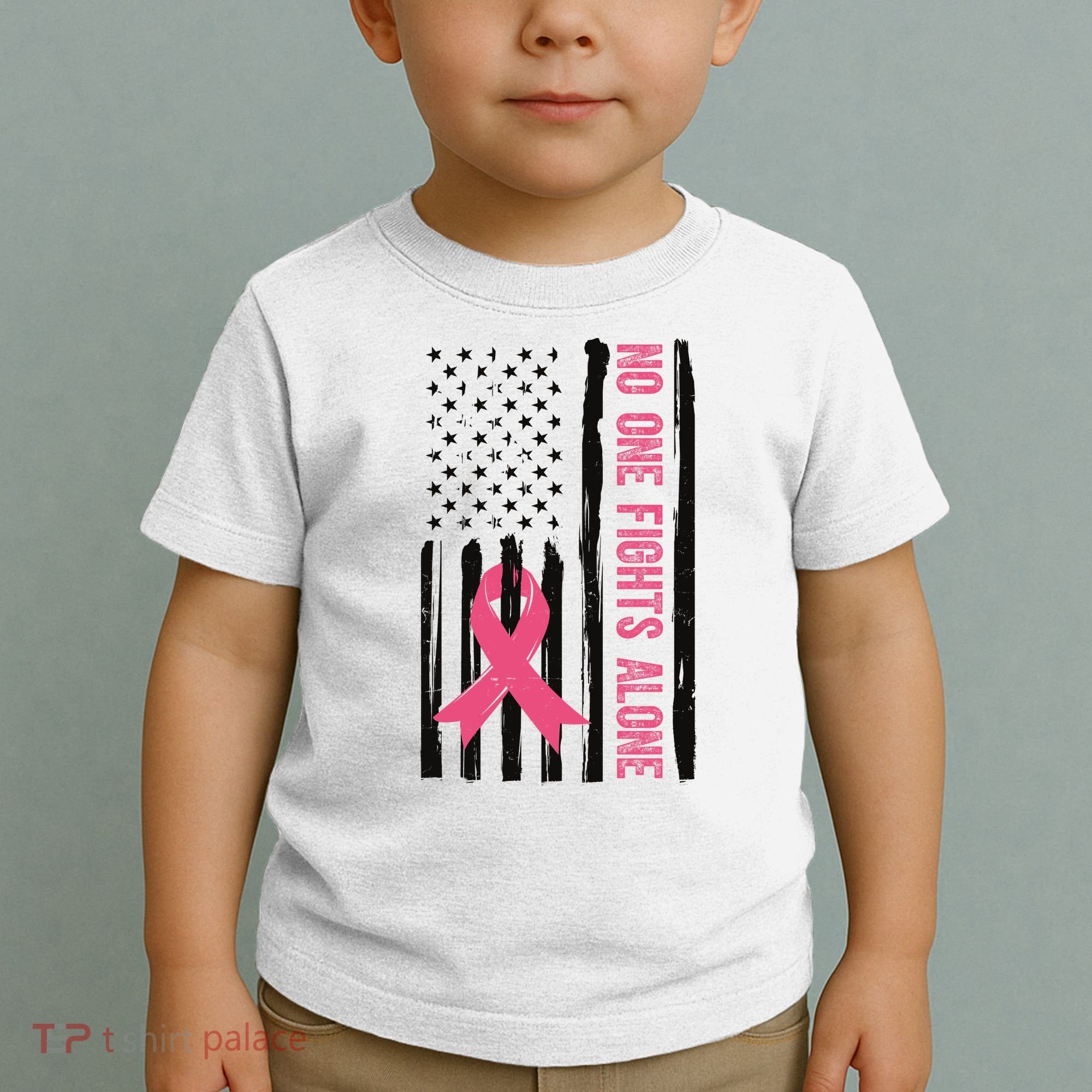 No One Fights Alone Breast Cancer Usa Ribbon Toddler T-Shirt