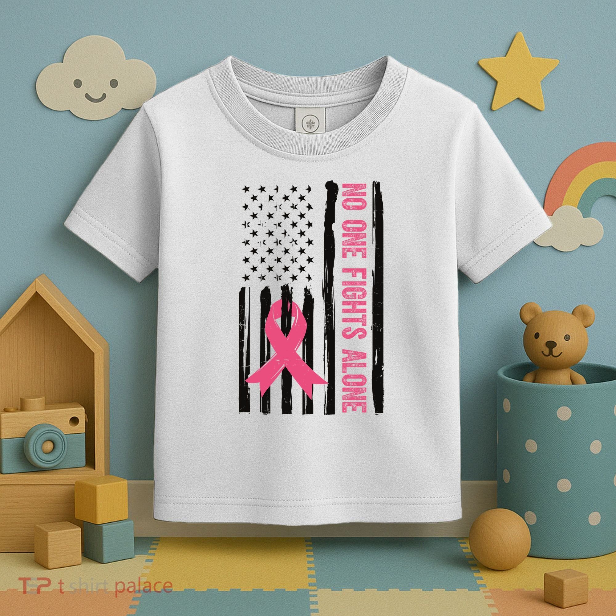No One Fights Alone Breast Cancer Usa Ribbon Toddler T-Shirt