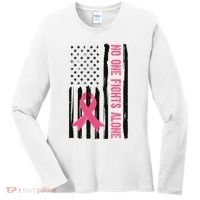 No One Fights Alone Breast Cancer Usa Ribbon Women's Long Sleeve Shirt thumb 0