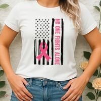 No One Fights Alone Breast Cancer Usa Ribbon Women's T-Shirt thumb 2