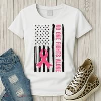No One Fights Alone Breast Cancer Usa Ribbon Women's T-Shirt thumb 3