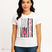 No One Fights Alone Breast Cancer Usa Ribbon Women's T-Shirt thumb 4