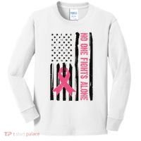 No One Fights Alone Breast Cancer Usa Ribbon Kids Long Sleeve Shirt thumb 0