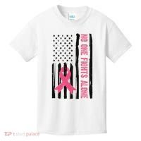 No One Fights Alone Breast Cancer Usa Ribbon Kids T-Shirt thumb 0