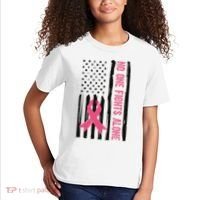 No One Fights Alone Breast Cancer Usa Ribbon Kids T-Shirt thumb 2
