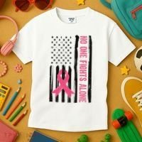 No One Fights Alone Breast Cancer Usa Ribbon Kids T-Shirt thumb 3