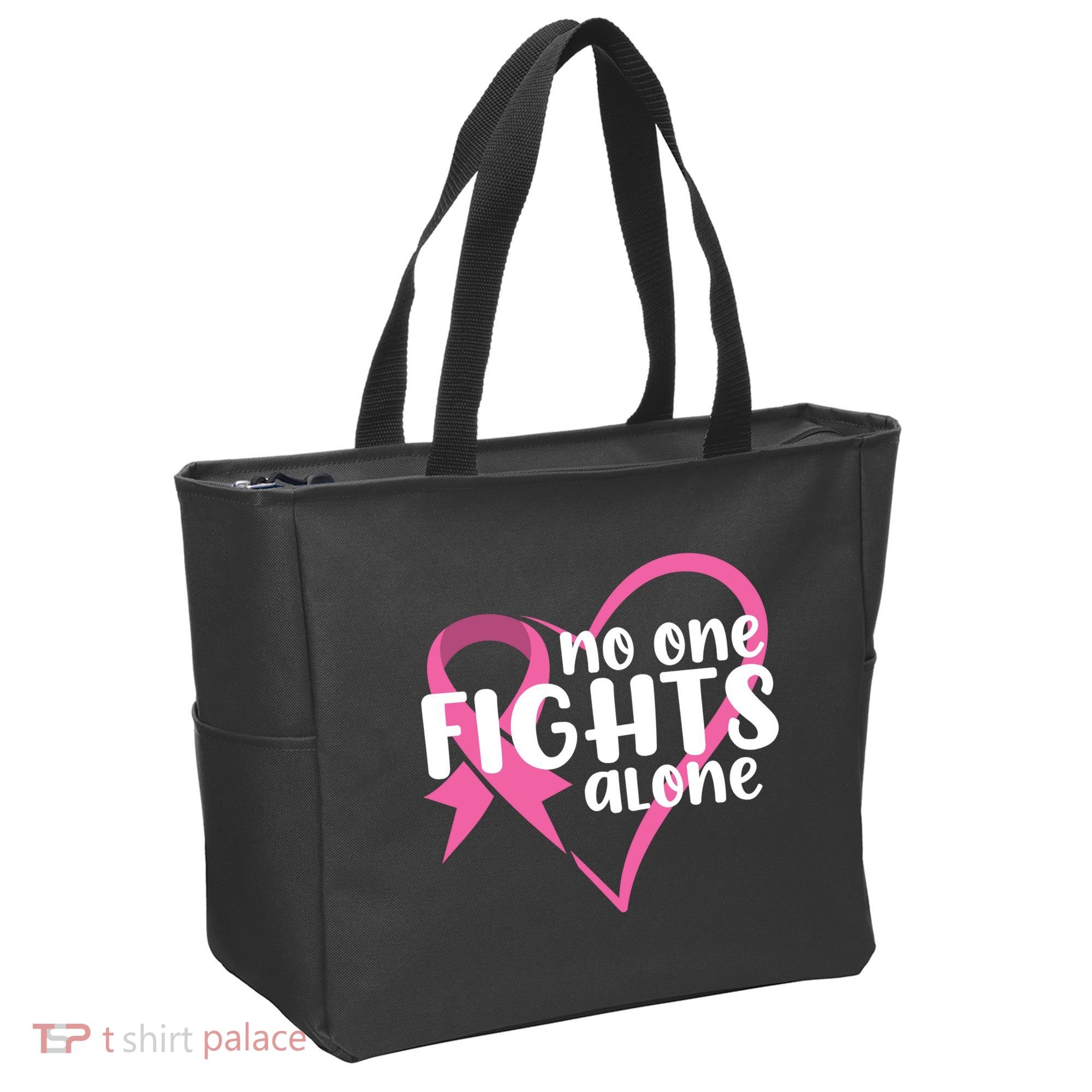 No One Fights Alone Breast Cancer Heart Tote Bag