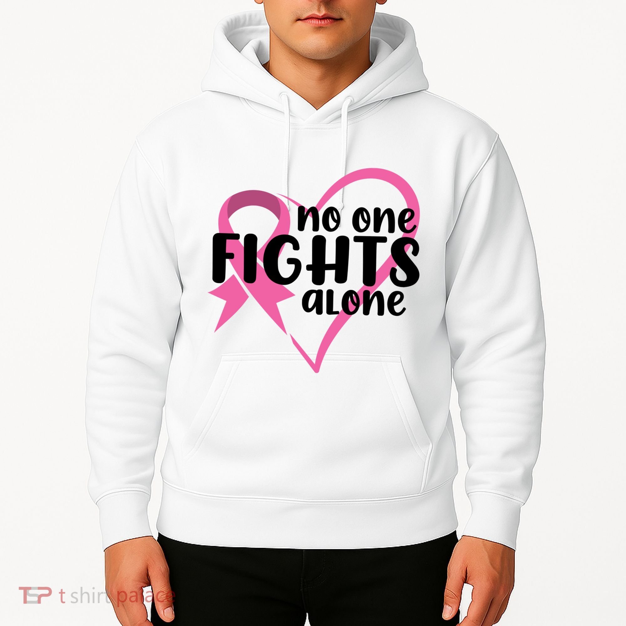 No One Fights Alone Breast Cancer Heart Hoodie