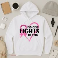 No One Fights Alone Breast Cancer Heart Hoodie thumb 3