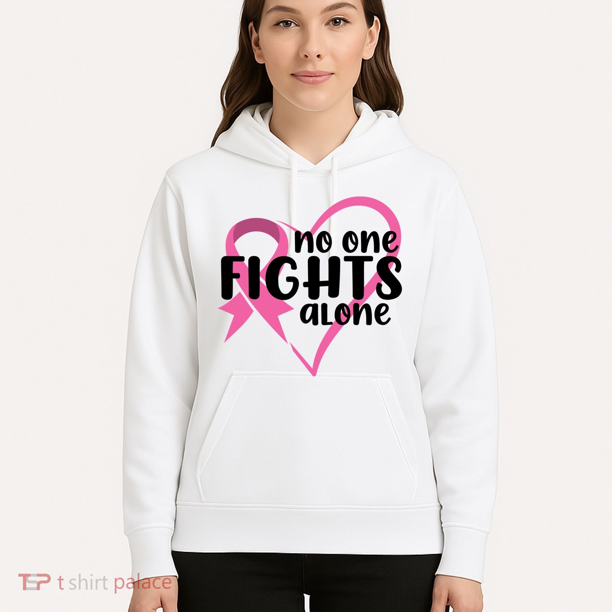 No One Fights Alone Breast Cancer Heart Hoodie