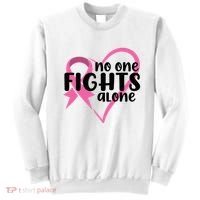 No One Fights Alone Breast Cancer Heart Sweatshirt thumb 0