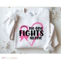 No One Fights Alone Breast Cancer Heart Sweatshirt thumb 2