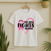 No One Fights Alone Breast Cancer Heart T-Shirt thumb 2