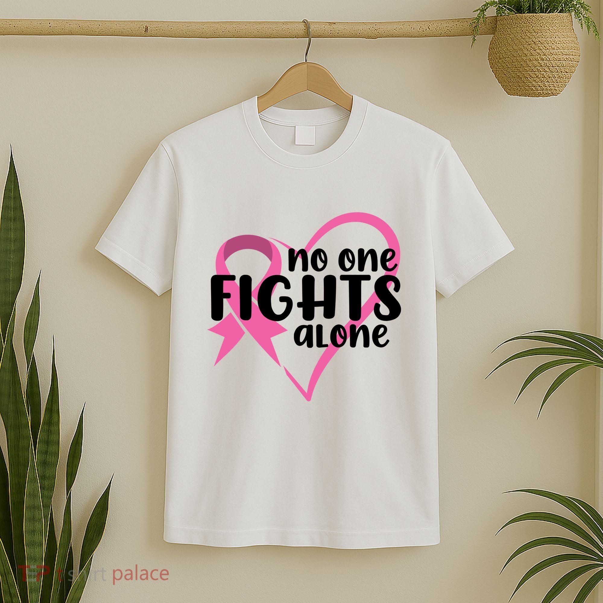 No One Fights Alone Breast Cancer Heart T-Shirt