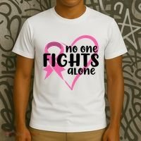 No One Fights Alone Breast Cancer Heart T-Shirt thumb 3