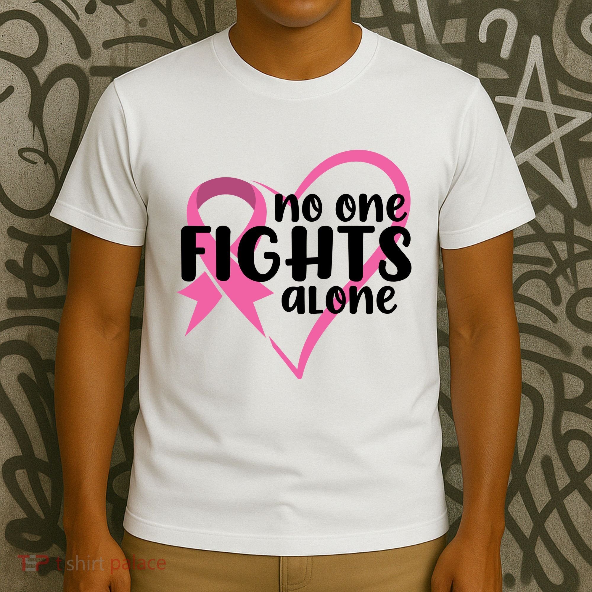 No One Fights Alone Breast Cancer Heart T-Shirt