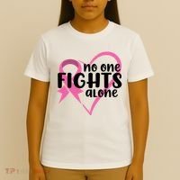 No One Fights Alone Breast Cancer Heart T-Shirt thumb 4