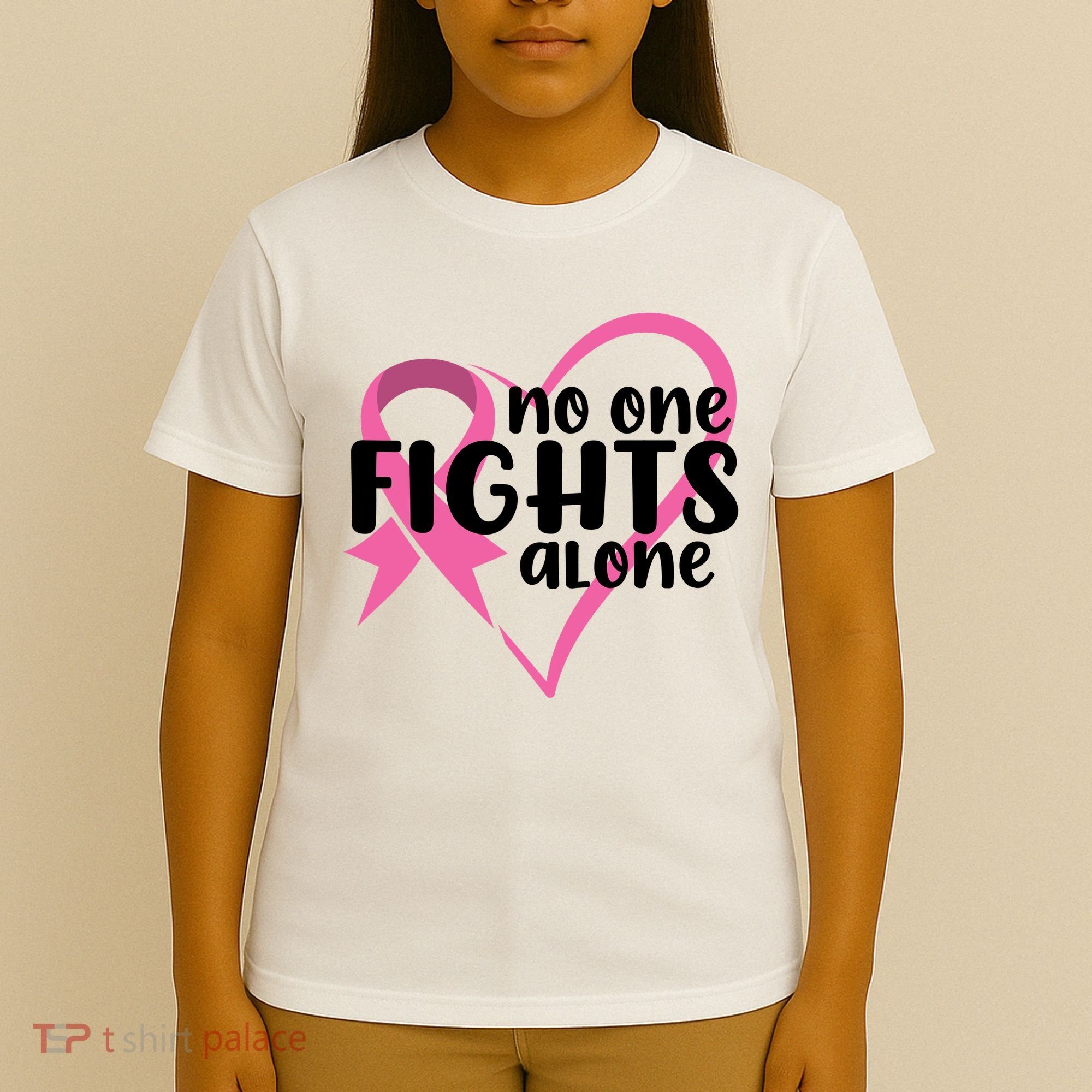 No One Fights Alone Breast Cancer Heart T-Shirt
