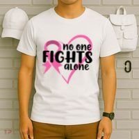No One Fights Alone Breast Cancer Heart T-Shirt thumb 6