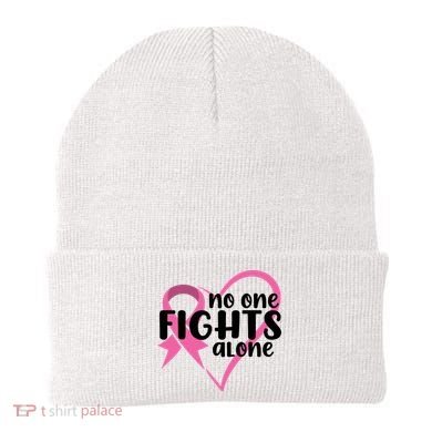 No One Fights Alone Breast Cancer Heart Beanie