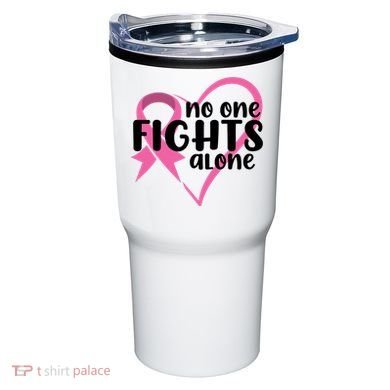 No One Fights Alone Breast Cancer Heart Tumbler