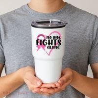 No One Fights Alone Breast Cancer Heart Tumbler thumb 2