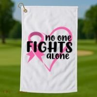 No One Fights Alone Breast Cancer Heart Golf Towel thumb 1