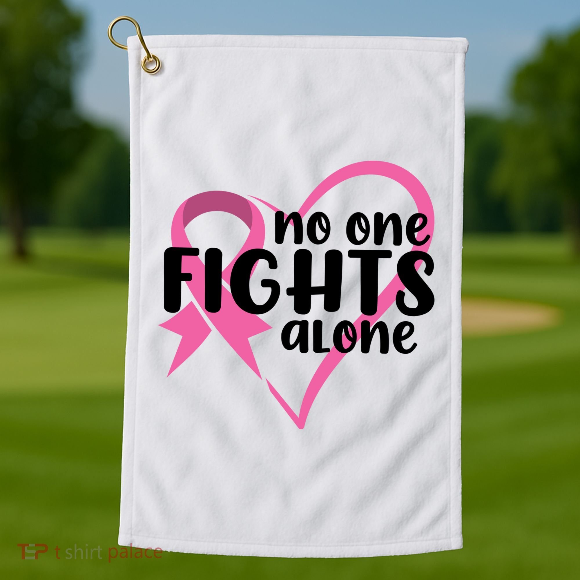 No One Fights Alone Breast Cancer Heart Golf Towel