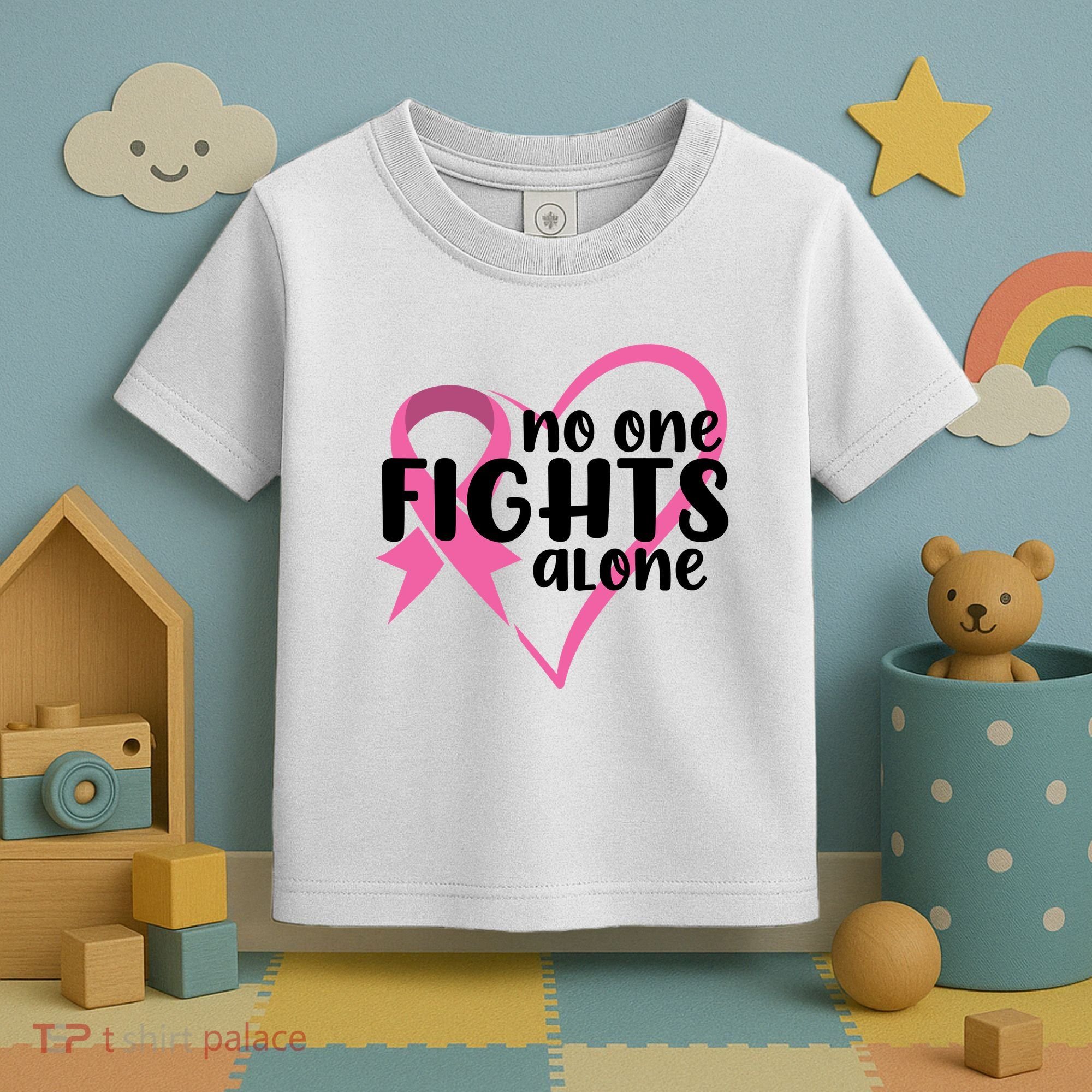 No One Fights Alone Breast Cancer Heart Toddler T-Shirt